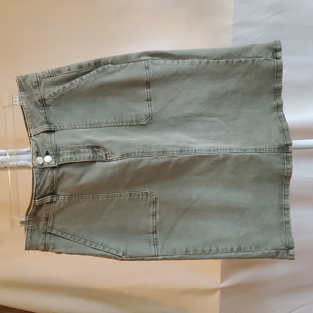 Gray Denim Knee Length Skirt